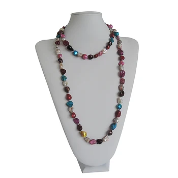 КОЛИЕ ОТ 100% ПЕРЛИ, 120 см, перли са много модерни цветове, бижу във формата на барок-дълга перлена огърлица 1