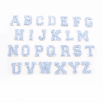 Бродерия на Английски език Буквата Светло син на цвят Ивици Желязо на Стикер 3D DIY Име на Марката е Логото на Bayby Облекло