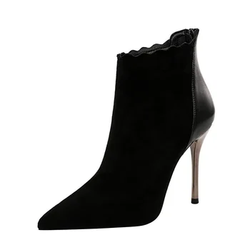 2022 Велурени дамски обувки на тънък ток, Модни кожени Разтеглив Ботильоны, есенно-зимни Ботильоны на висок ток, Обувки 2