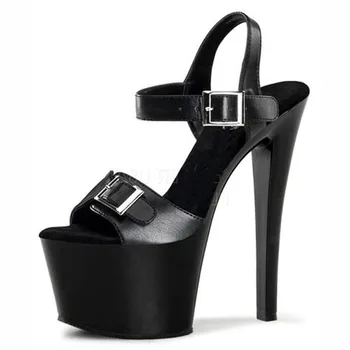 Класически Черни дамски/дамски сандали 17 см, обувки на висок ток, Сандали, сватбени обувки на висок ток, сандали за танци на един стълб 2