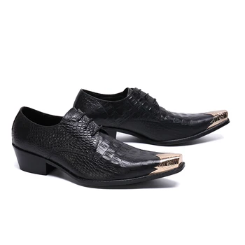 Christia Bella/ Класически мъжки обувки-Oxfords от естествена кожа, мъжки сватбени модела обувки с Дантела, Големи Размери, Увеличаване на Растежа, Офис обувки-дерби 2