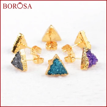 BOROSA, 5 Чифта Цветни Триъгълни Друзообразных Обеци от Естествен Камък-Обеци-карамфил под формата на Друзы, Модни Обеци за Жените, G0432 2