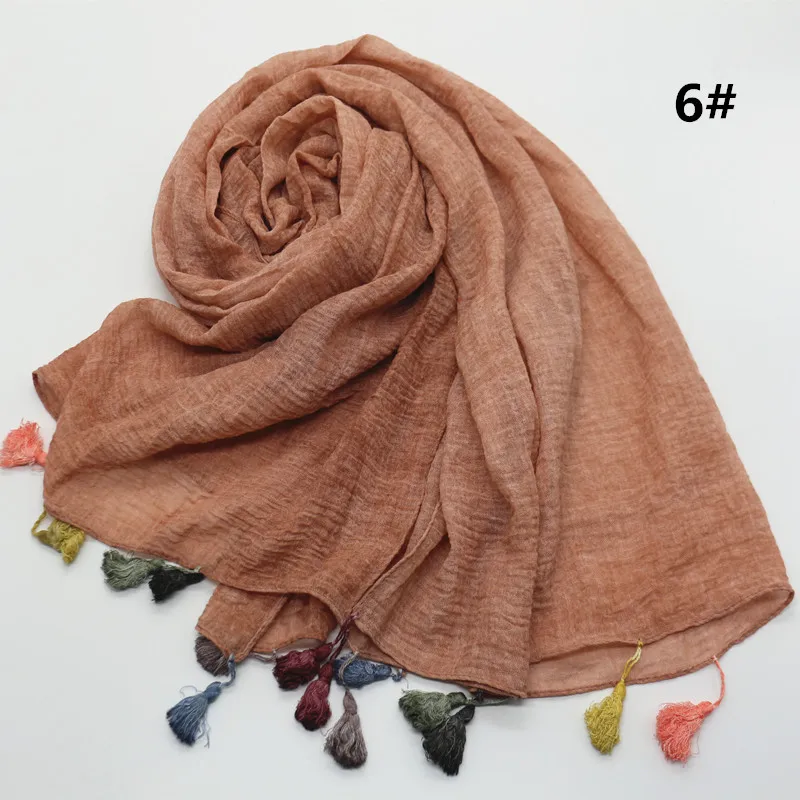Памук лен памук обикновен шал с окачване на две глави, украса, дълги шалове, мюсюлмански хиджаб, шал, ислямски тюрбан 180x90 см Изображение 1