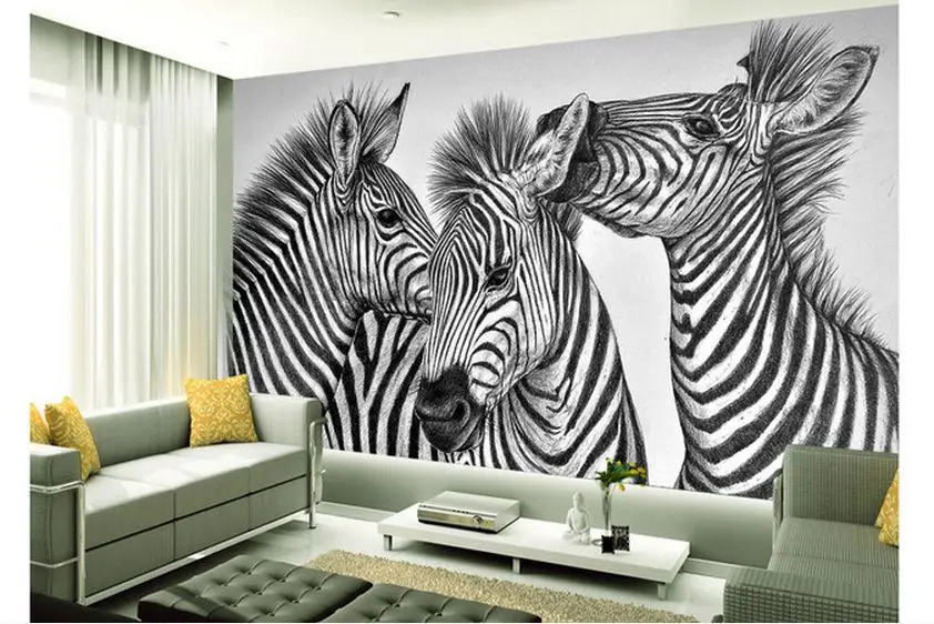 Потребителски фотообои 3d стенни тапети Черно-бели и абстрактни зебра разтегателен инсталиране на стенни рисувани тапети начало декор Изображение 1