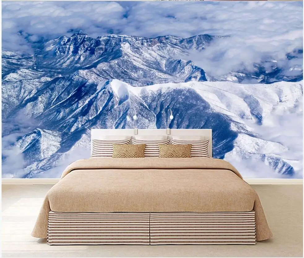 3d стенописи тапети за хола Синята снежна планина далечни планински мастило пейзаж декор снимка тапети за стени d 3 Изображение 2