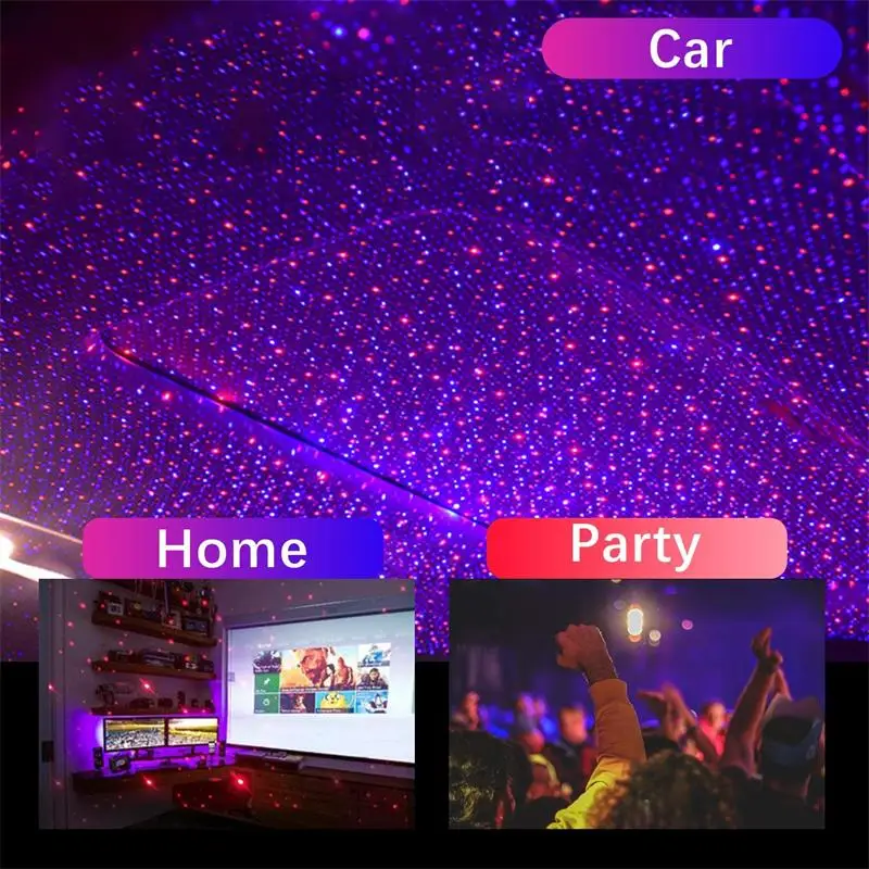 Романтичен Звук Активен USB LED Проектор Небето Нощно Автомобили Атмосфера на Околната Звезда Галактика Лампа Автомобилна Покрив на Тавана Декор Изображение 2