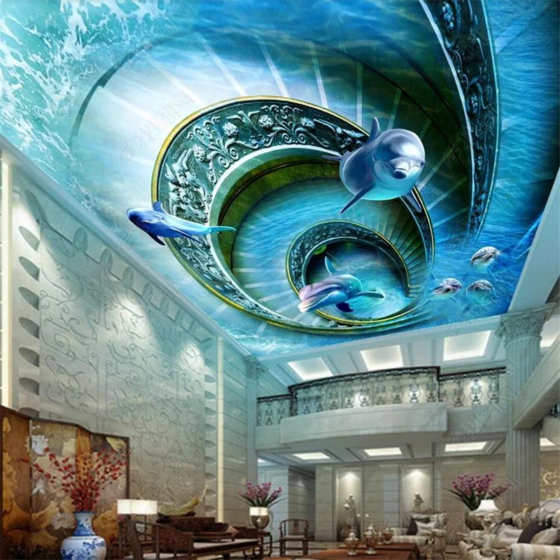 за да персонализирате 3D Таван Тапети делфин за хола спални 3d тапети 3d таван с тапети на стенописите HD Изображение 3