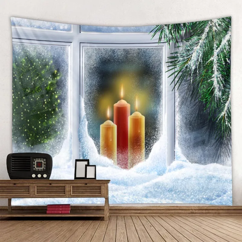 Коледна украса гоблен Коледно дърво, камина прозорец монтиране на украса спалня хол хотел монтаж на стена за украса Изображение 3